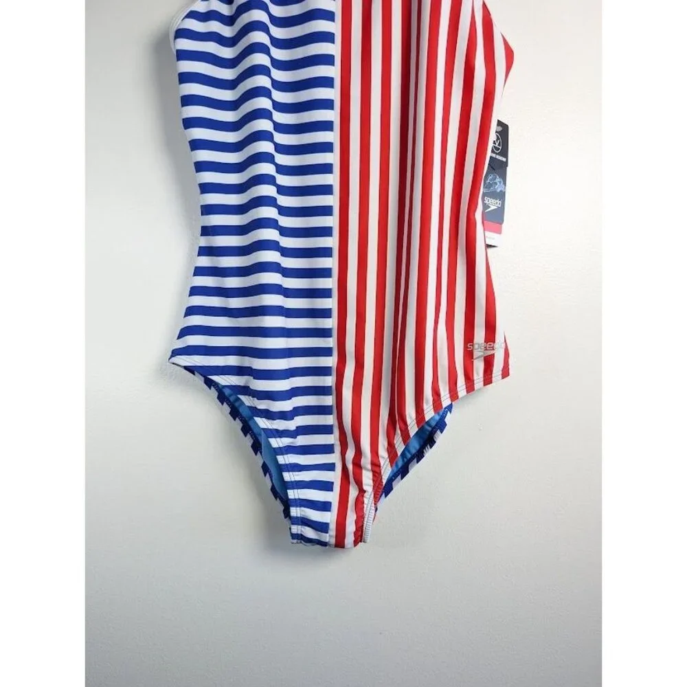 SPEEDO Swimsuit Kid Girls Size 16 One Piece Stripe Chlorine Resistant Summer NEW